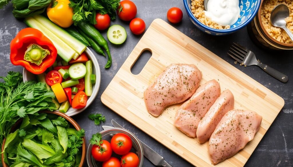 Greek chicken bowl preparation