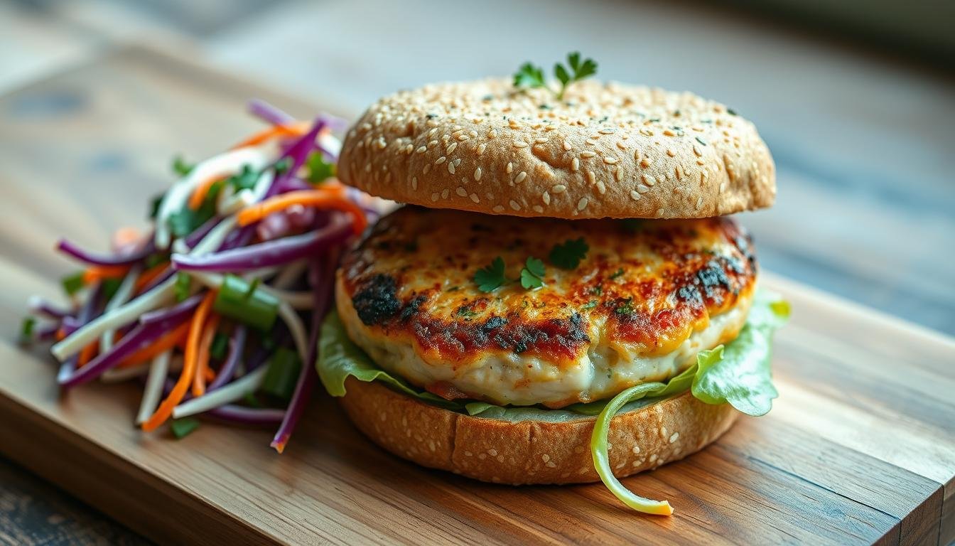 High-Protein Salmon Burger with Slaw