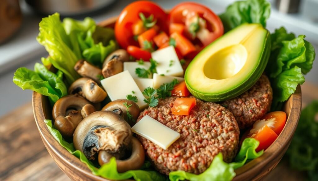 Low-Carb Mushroom & Swiss Burger Bowl ingredients