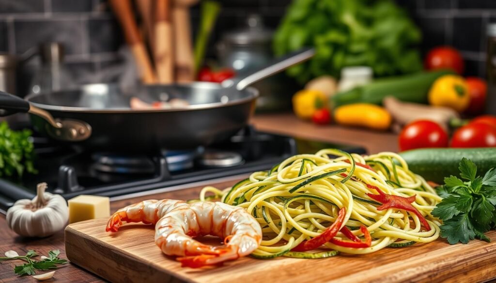 Preparing Shrimp and Zoodles Cooking Instructions