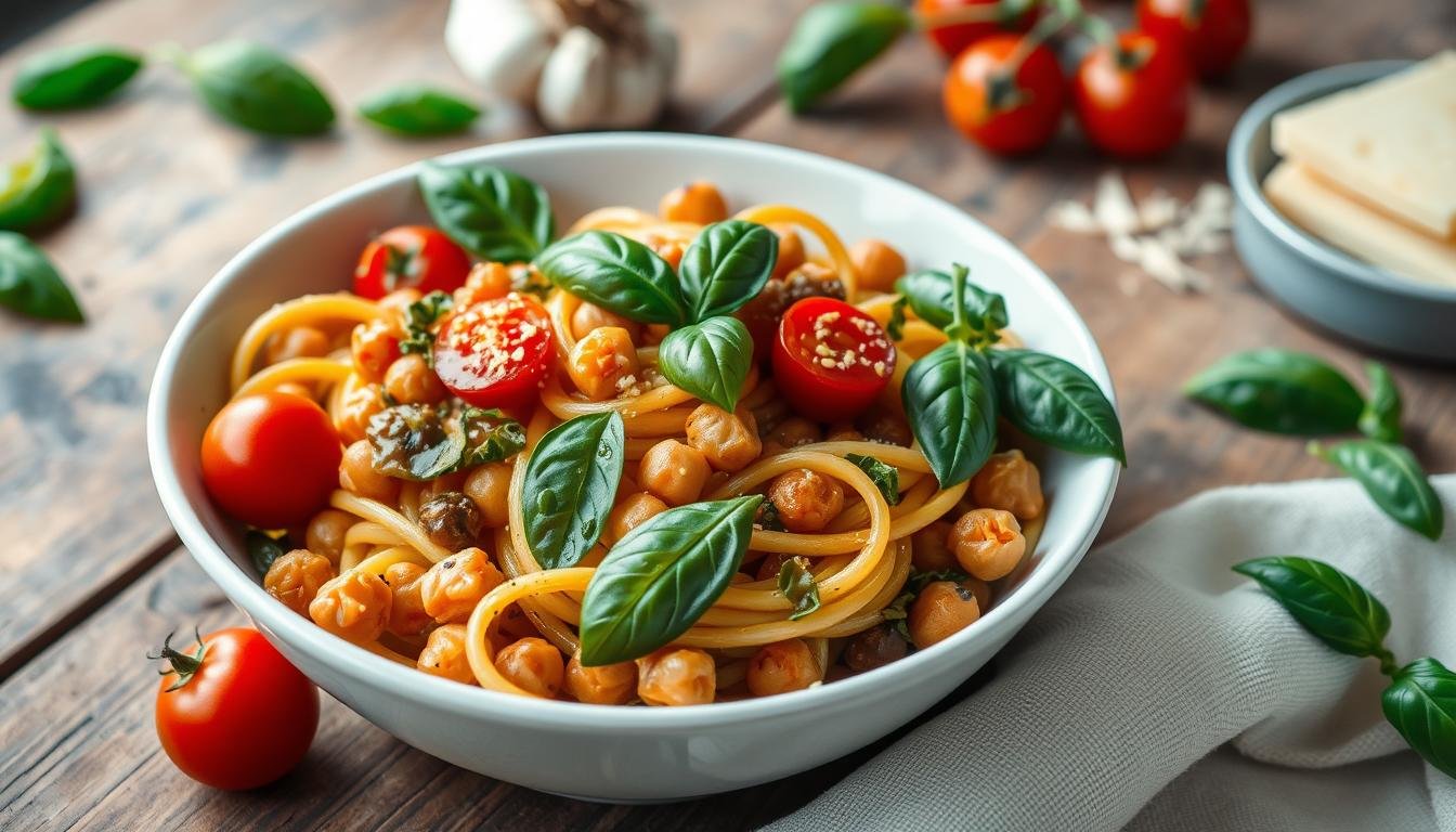 Tomato Basil Chickpea Pasta