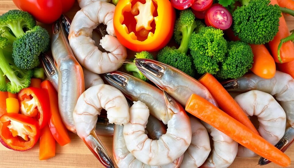 fresh shrimp and vegetables ingredients