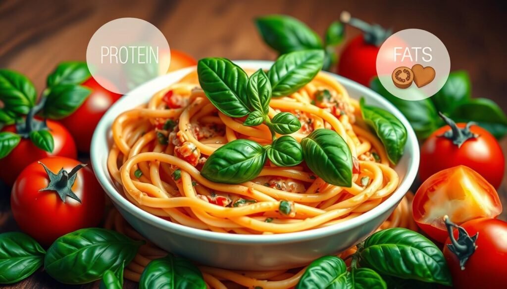 macronutrient breakdown for creamy tomato basil pasta