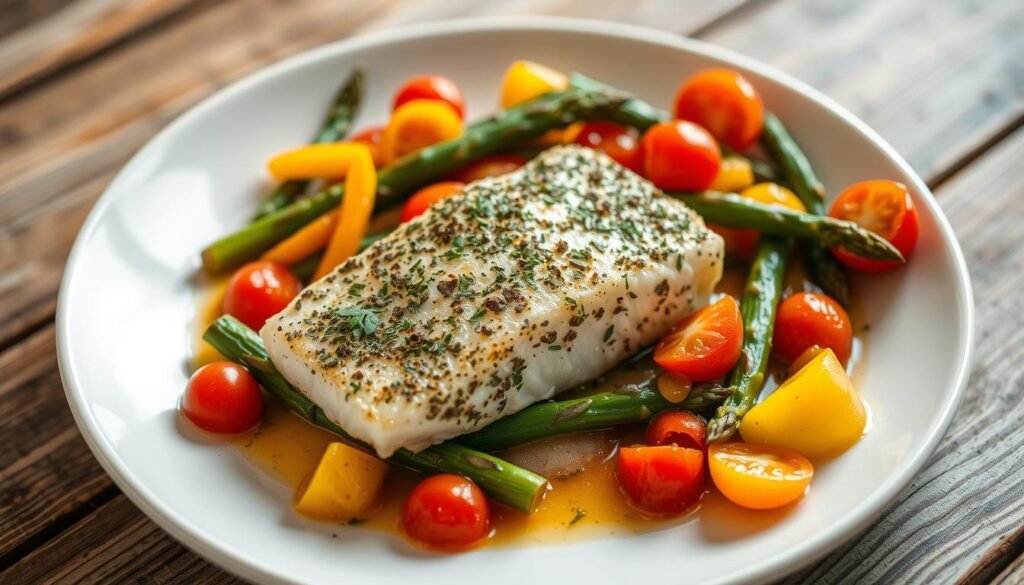 serving herb-crusted cod