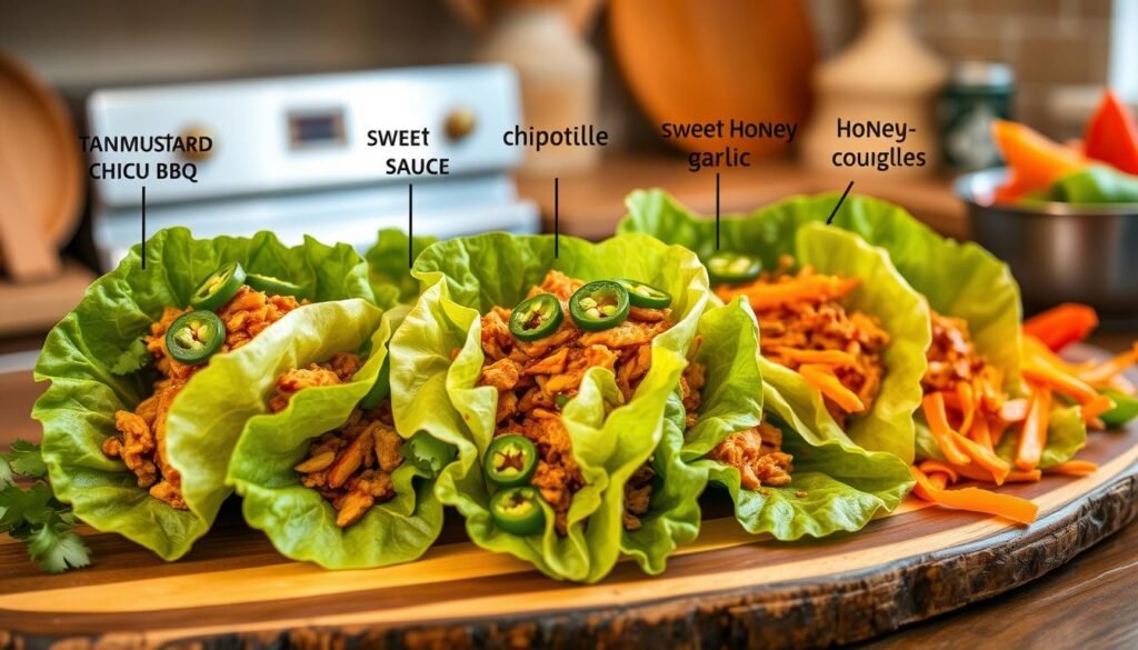 BBQ variations for pulled chicken lettuce wraps