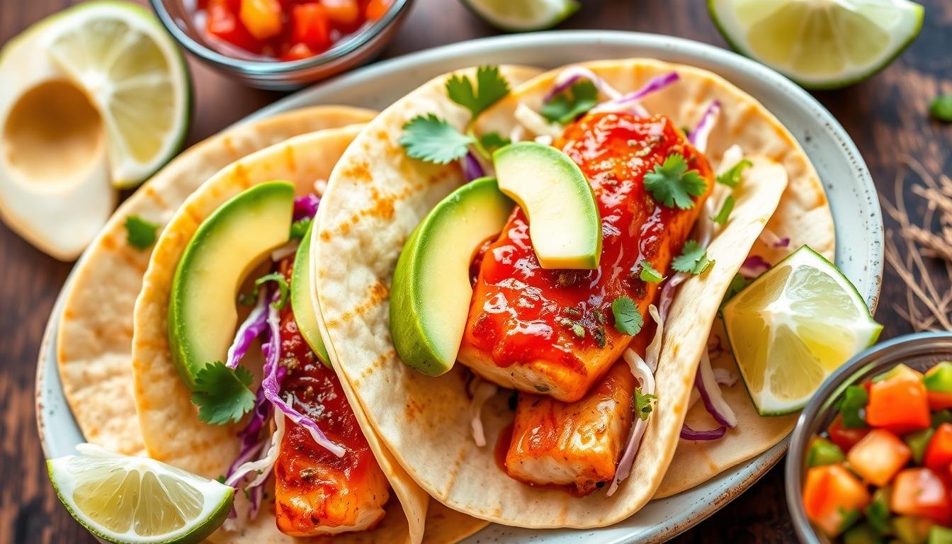 Honey Sriracha Salmon Tacos