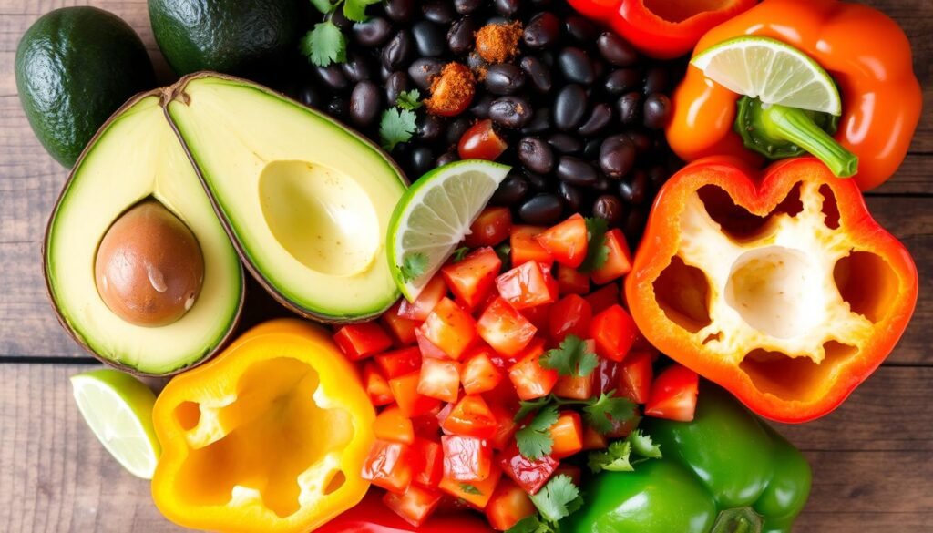 Ingredients for Avocado & Black Bean Stuffed Peppers