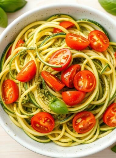 Pesto Zoodles with Cherry Tomatoes