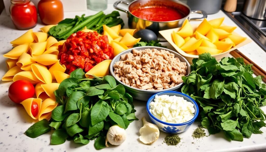 Recipe instructions for making Turkey & Spinach Stuffed Shells