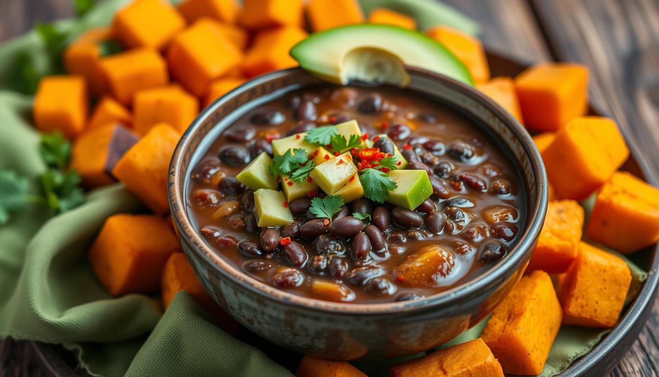 Spicy Black Bean & Sweet Potato Soup