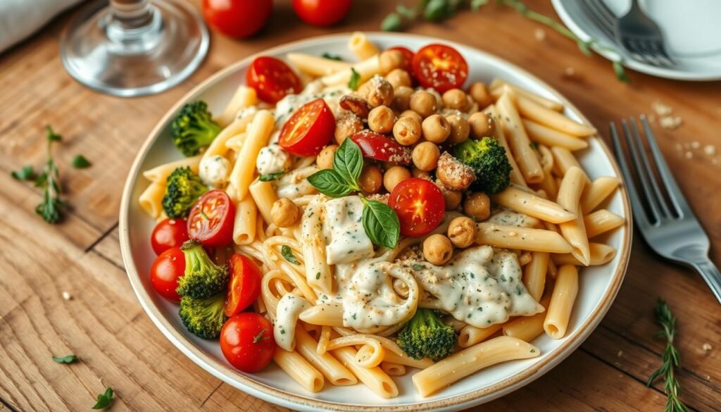 Vegan Alfredo Serving Ideas with Pasta Pairings and Protein with Vegan Alfredo