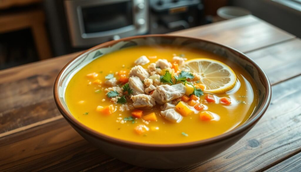 comfort food lemon chicken quinoa soup