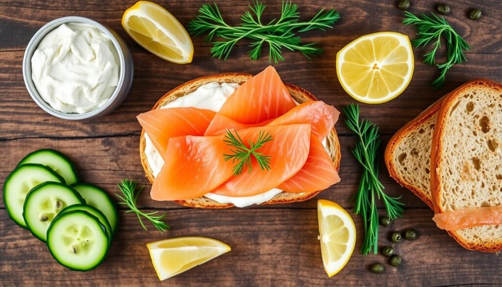 ingredients for cucumber smoked salmon sandwich