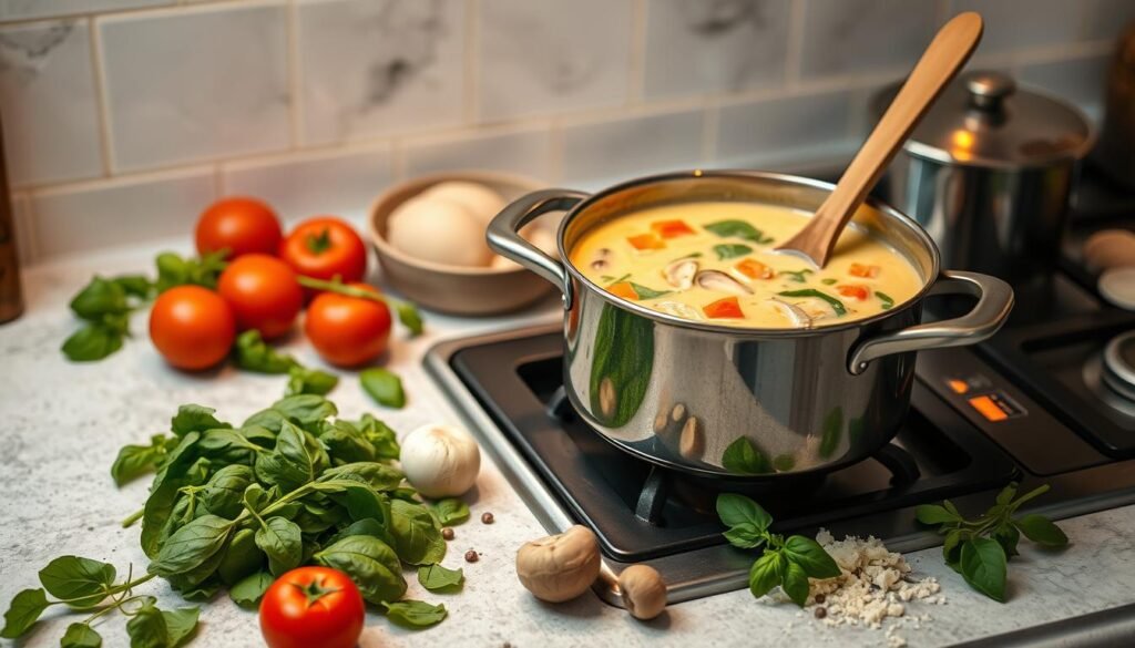 making Creamy Tuscan Chicken Soup