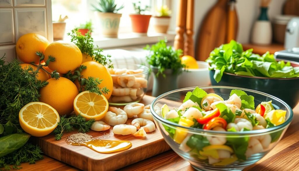 making Lemon Herb Shrimp Salad