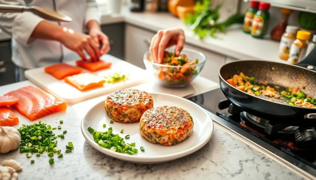 preparing salmon patties