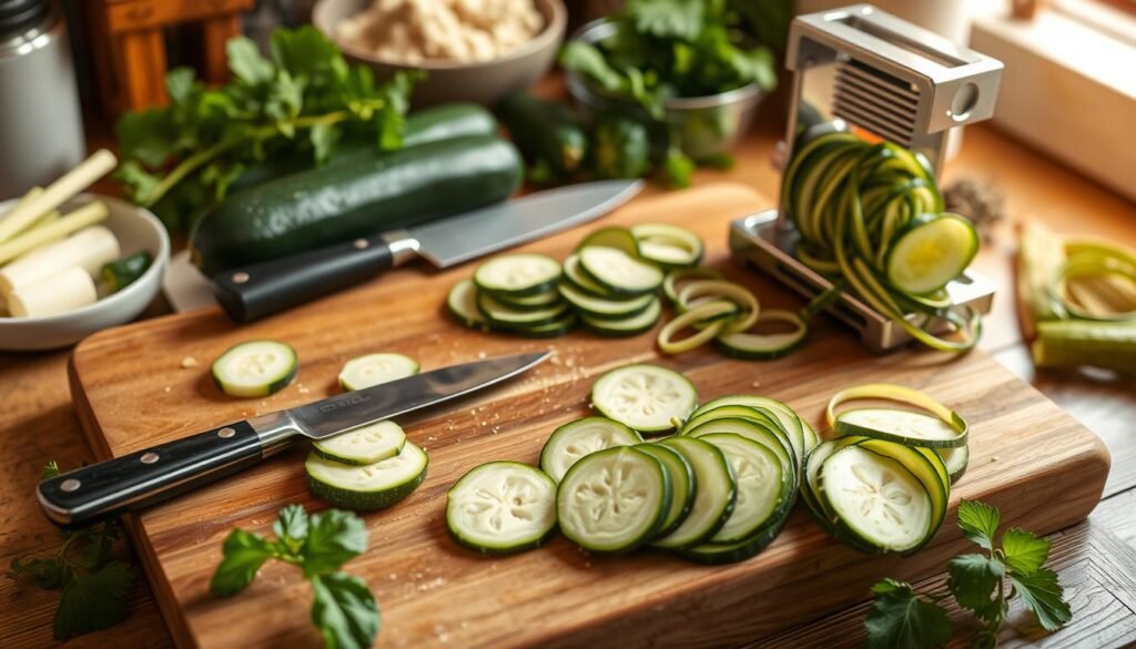 preparing zucchini for lasagna