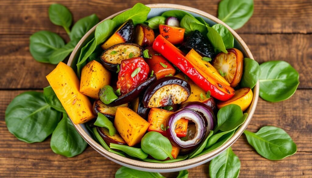 roasted vegetables in salad