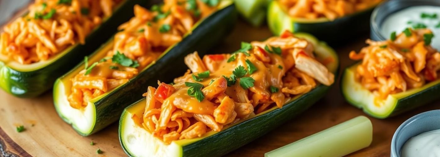 Buffalo Chicken Stuffed Zucchini Boats