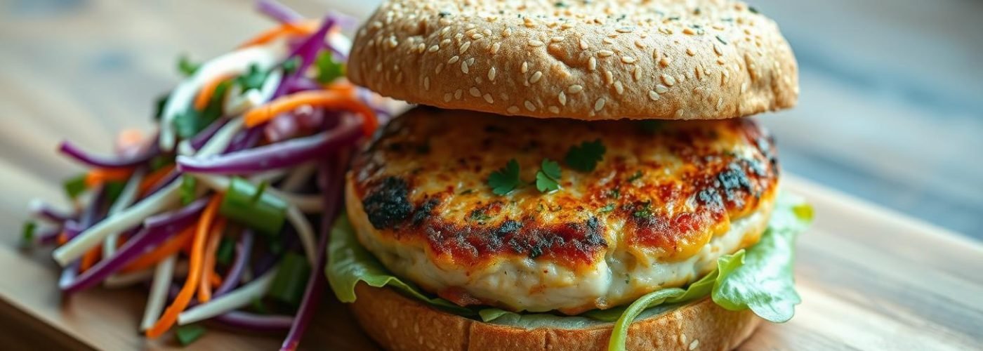 High-Protein Salmon Burger with Slaw