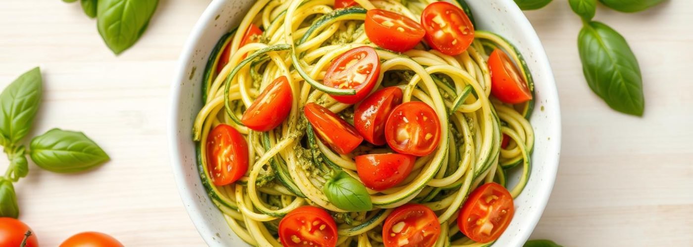 Pesto Zoodles with Cherry Tomatoes