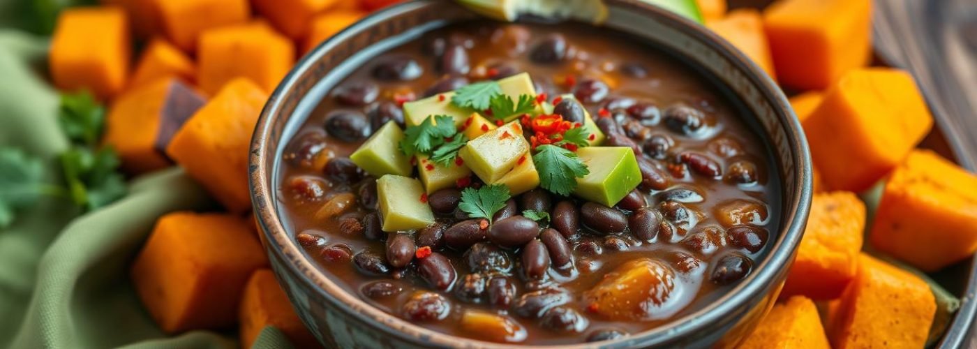 Spicy Black Bean & Sweet Potato Soup